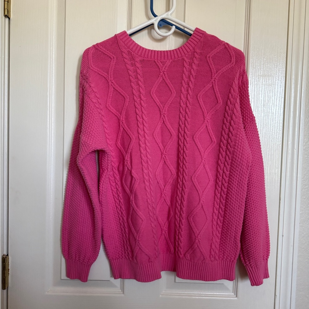 Hollister Vibrant Pink Cable Knit Sweater